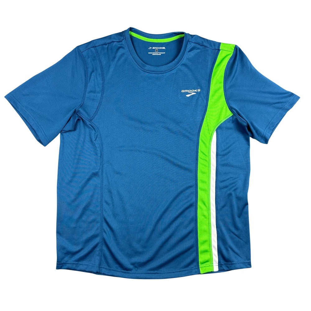 Brooks Mens Large Blue Lime Green Equilibrium Technology Running Shirt Training